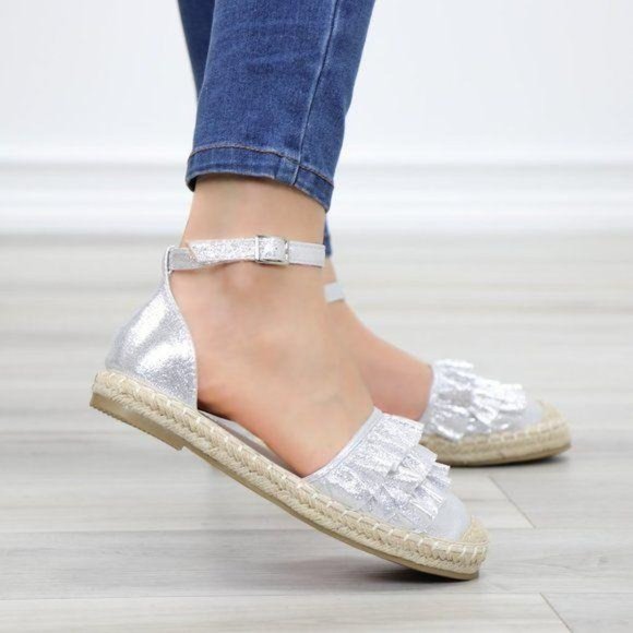 Cutest Sparkly Silver Espadrille Ruffle Sandals - Picture 6 of 10